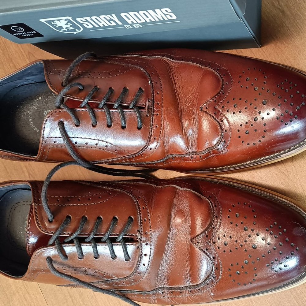 Stacy Adams Dunbar Wingtip Oxfords, Tan Size 11.5 Like New Condition - Picture 2 of 7